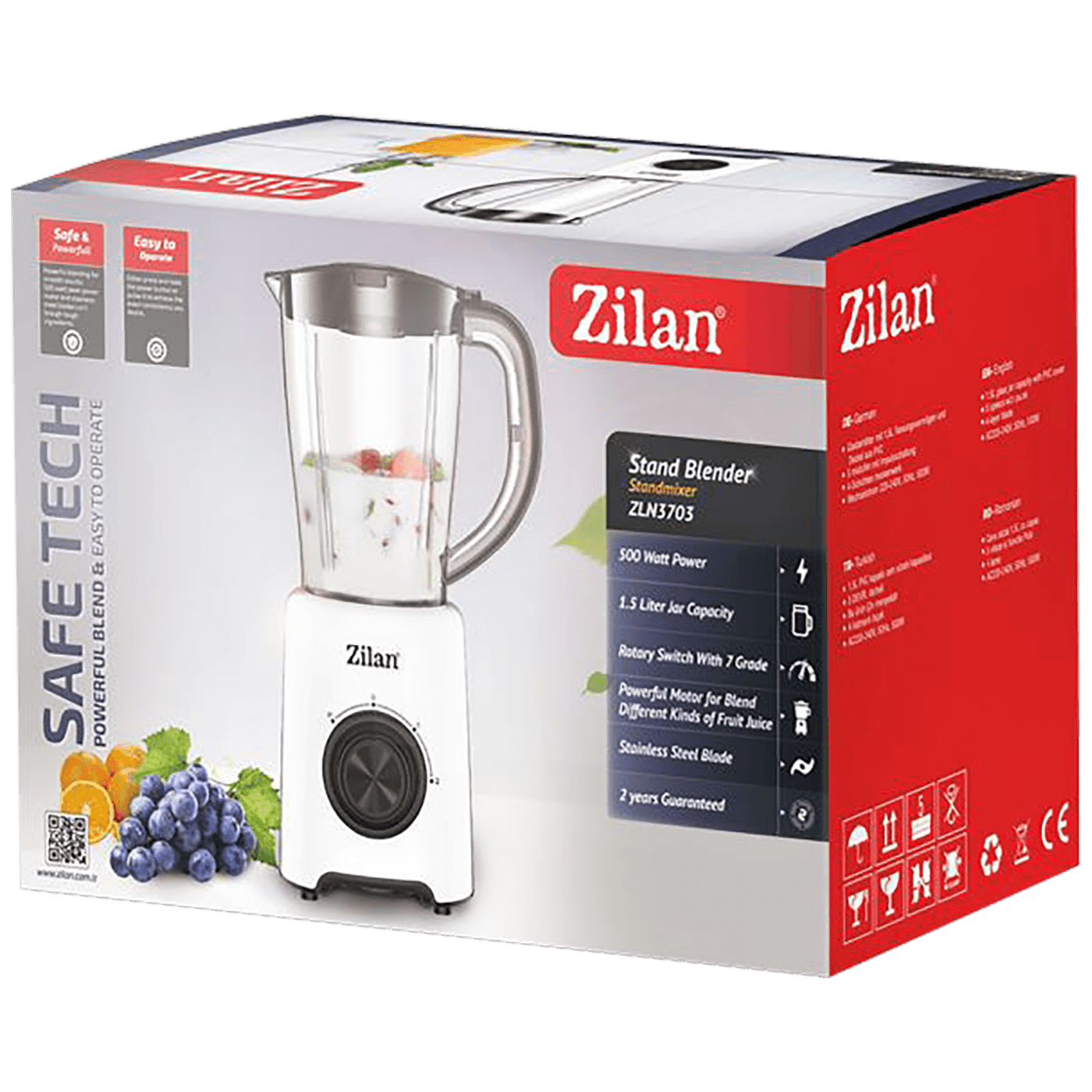 Zilan Blender, zapremina 1.5 lit, 500 W, beli - ZLN3703