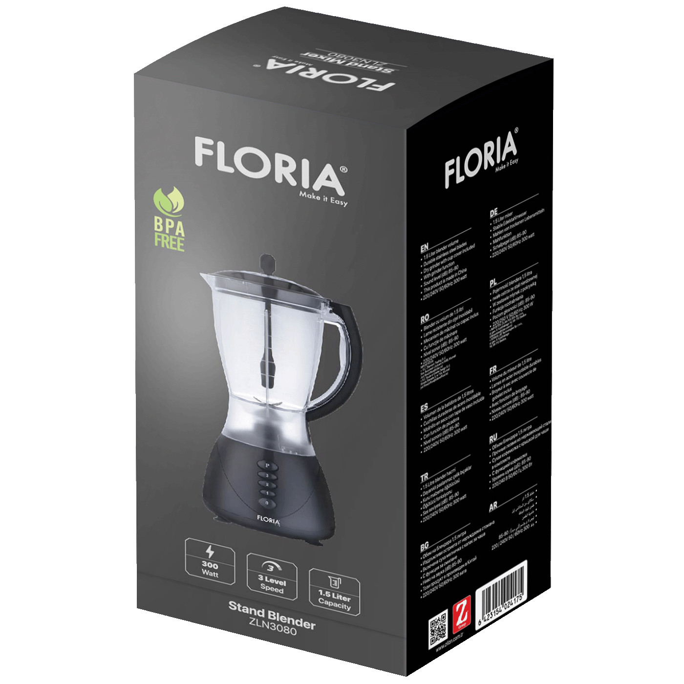 Floria Blender,  zapremina 1.5 lit, 300 W, crni - ZLN3080