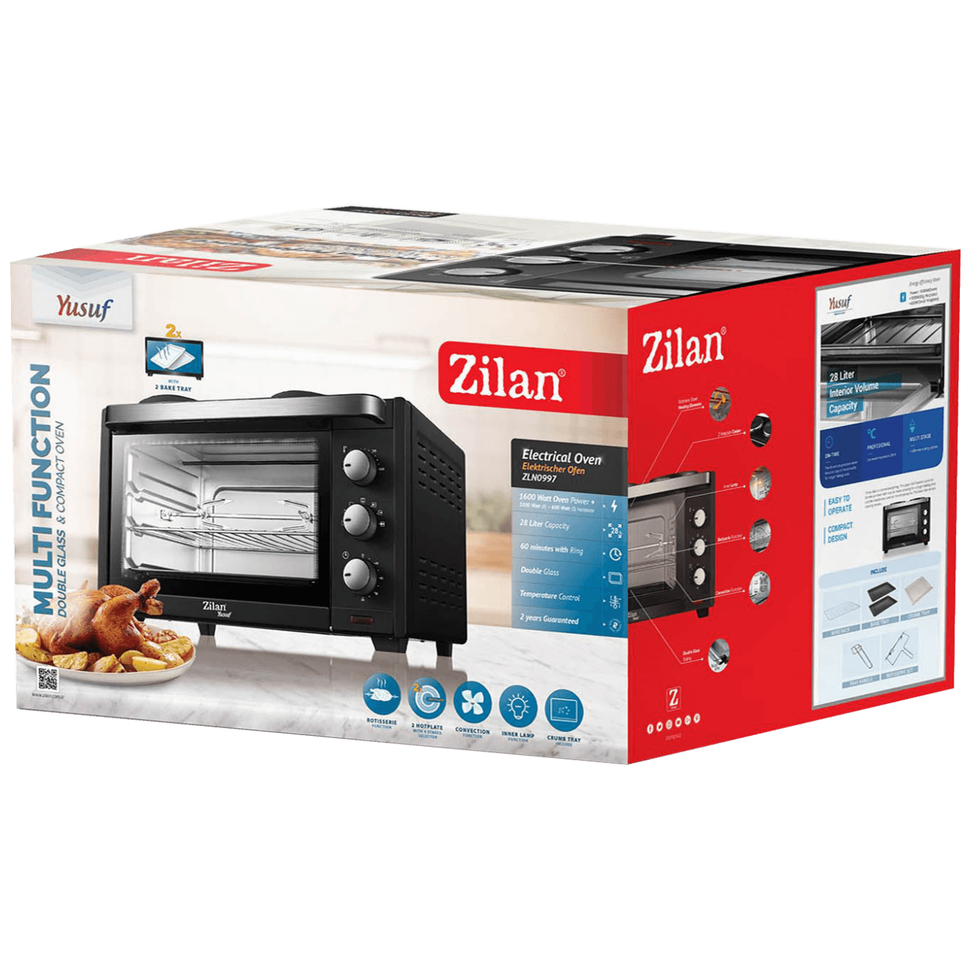 Zilan Mini pećnica sa grilom, 28 l, 3200 W, crna - ZLN0997