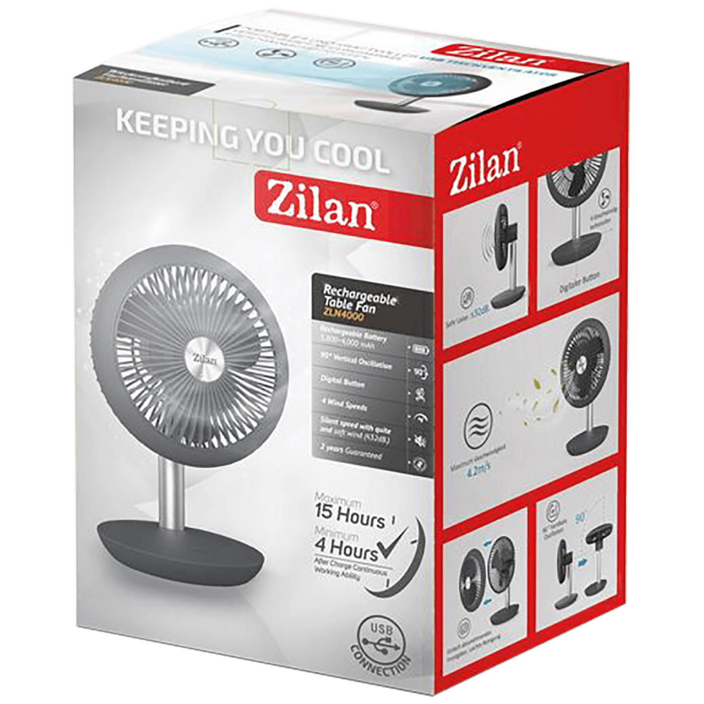 Zilan Ventilator stoni, punjivi, USB - ZLN4000