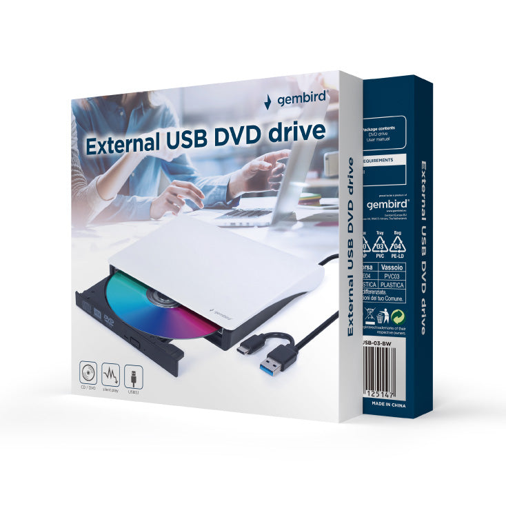 Eksterni USB CD i DVD čitač-rezač - DVD-USB-03-BW