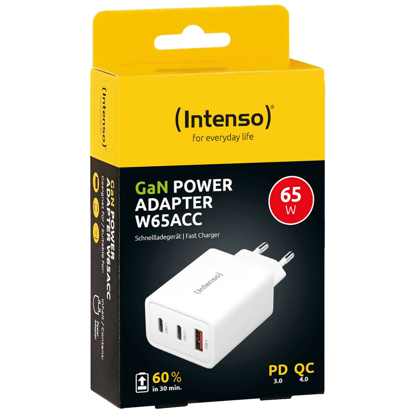 (Intenso) Punjač kućni, brzi, 1 x USB-A, 2 x UCB-C, 3A, 65W - Power Adapter W65ACC GaN