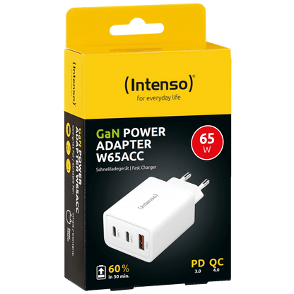 (Intenso) Punjač kućni, brzi, 1 x USB-A, 2 x UCB-C, 3A, 65W - Power Adapter W65ACC GaN